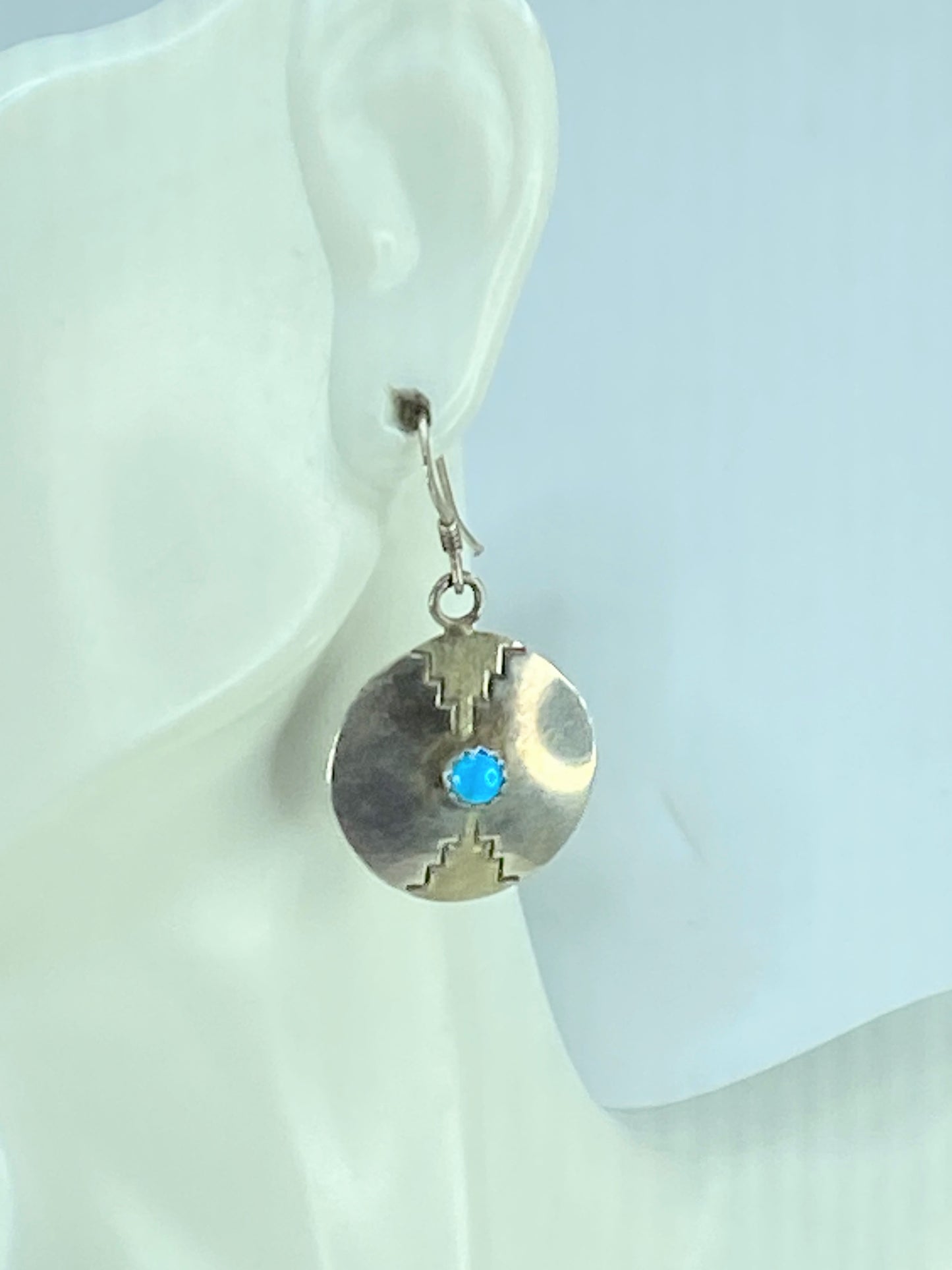 Signed H.T Southwestern Sterling Silver "Turquoise" Disc dangling earrings JR419