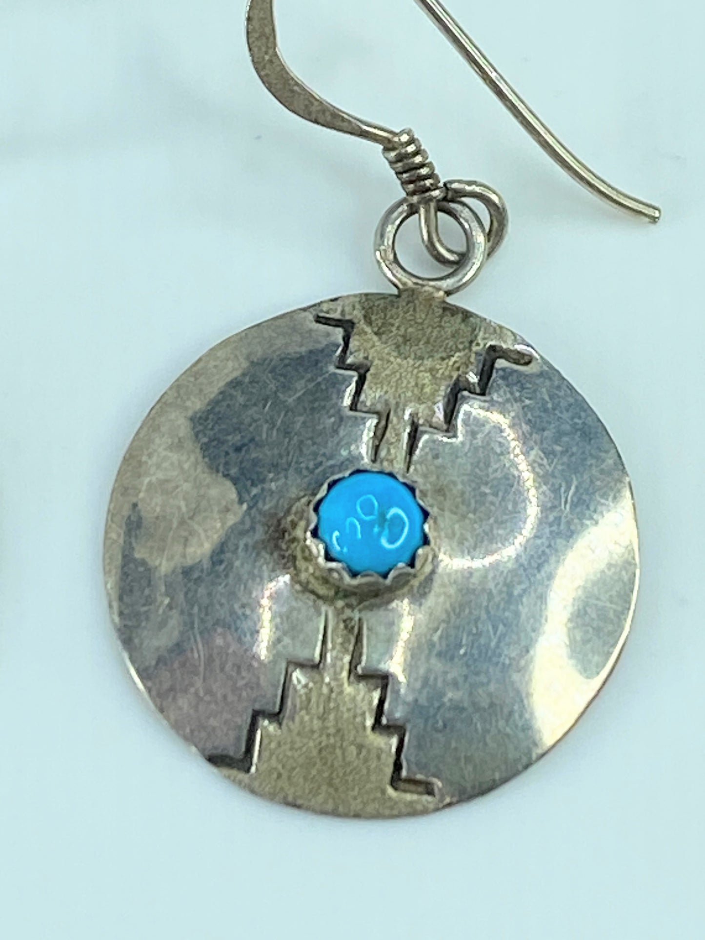 Signed H.T Southwestern Sterling Silver "Turquoise" Disc dangling earrings JR419
