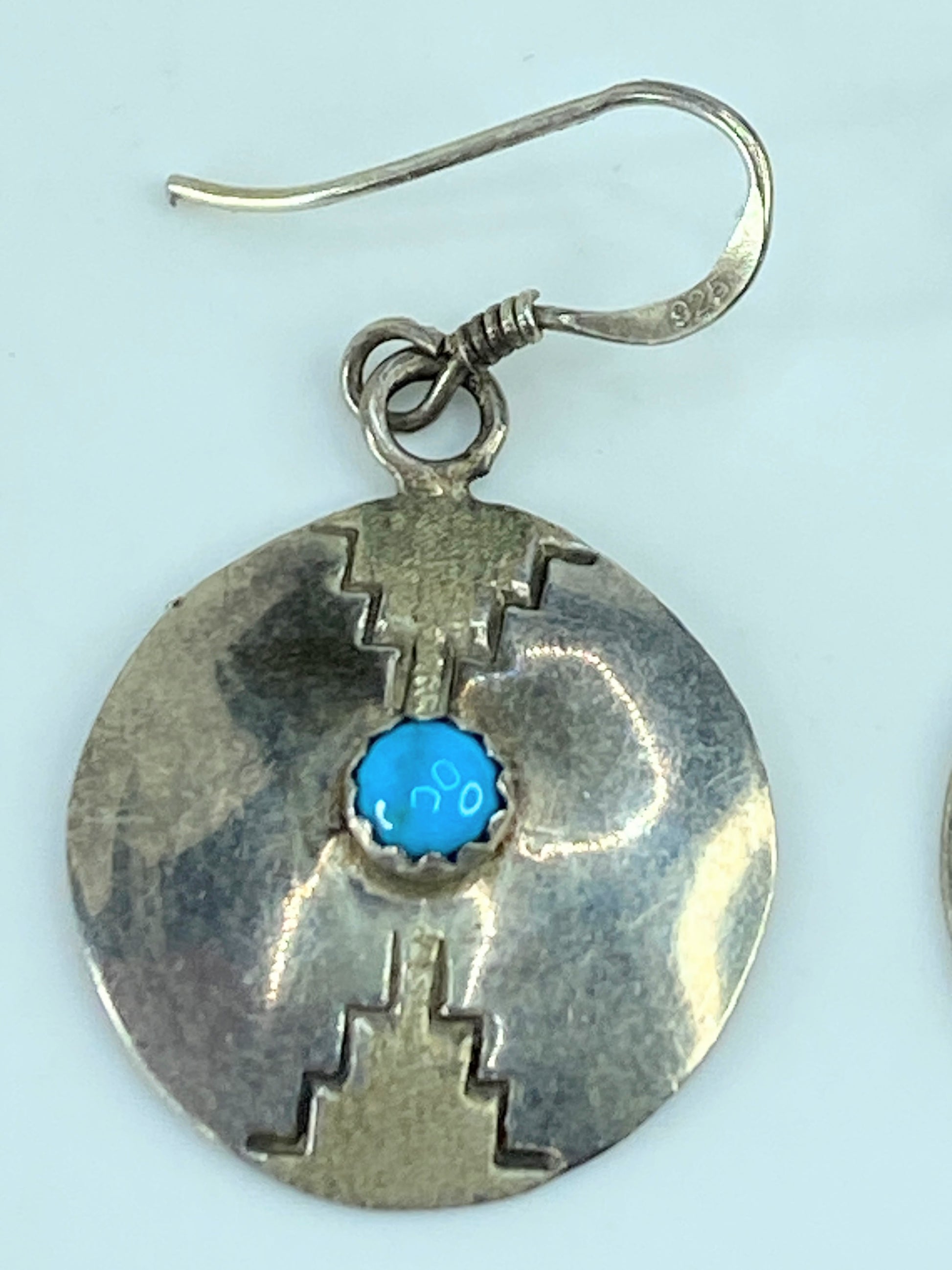 Signed H.T Southwestern Sterling Silver "Turquoise" Disc dangling earrings JR419