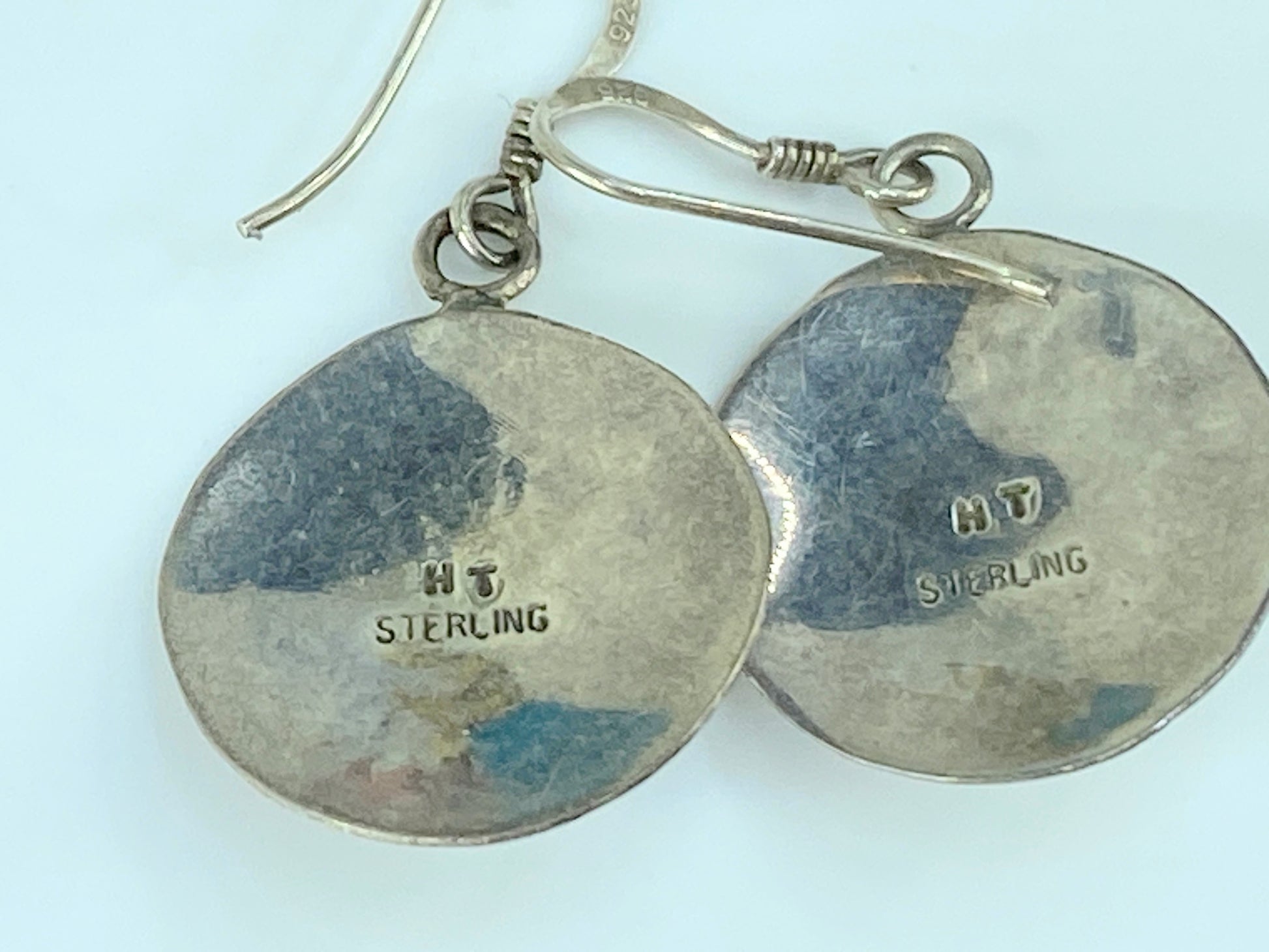 Signed H.T Southwestern Sterling Silver "Turquoise" Disc dangling earrings JR419