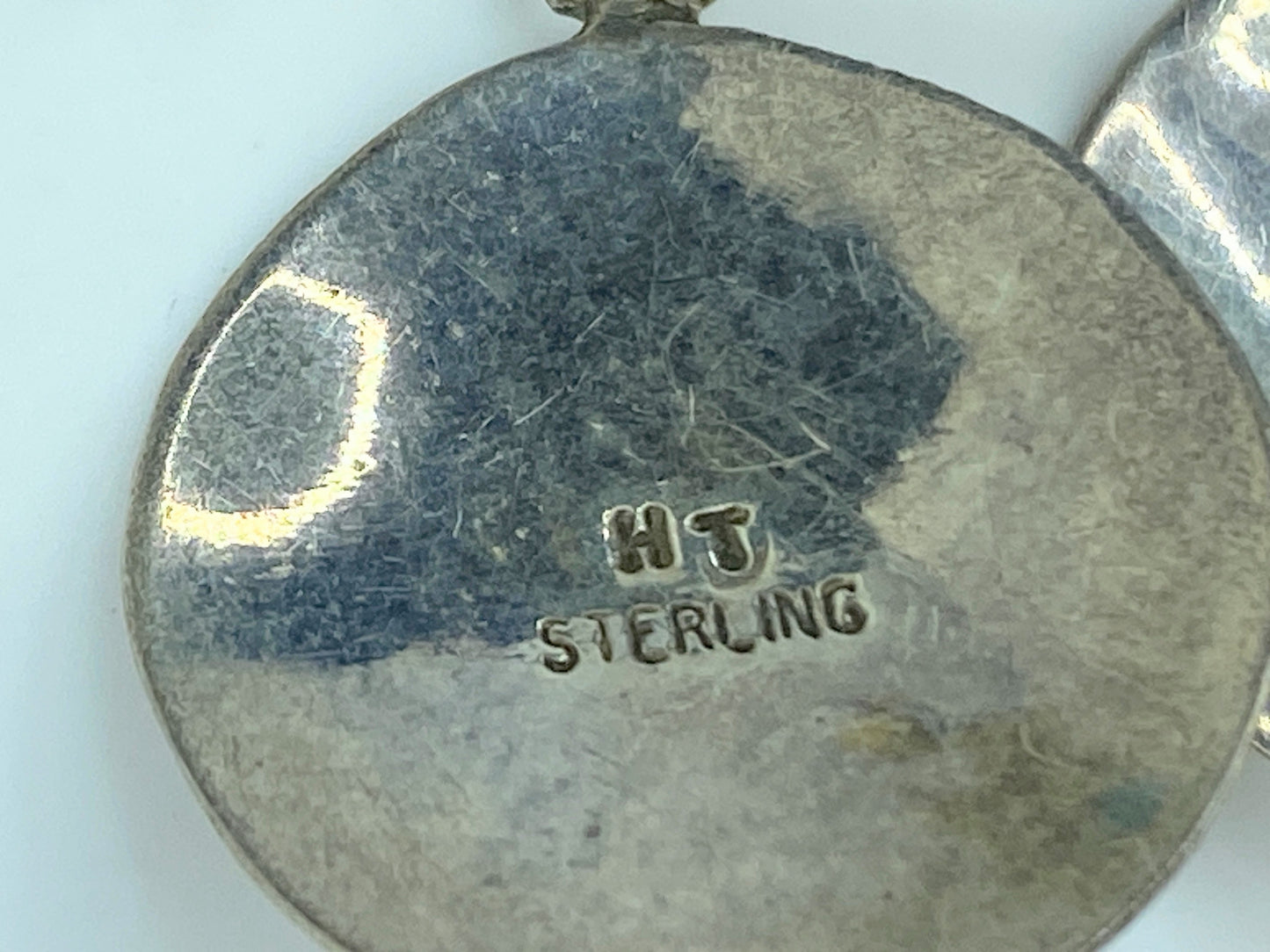 Signed H.T Southwestern Sterling Silver "Turquoise" Disc dangling earrings JR419
