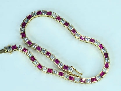 14K yellow gold 4.8ct natural Ruby tennis bracelet 8.25" 10.9g 8.25" JR421