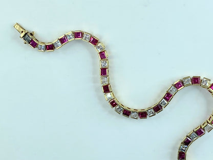 14K yellow gold 4.8ct natural Ruby tennis bracelet 8.25" 10.9g 8.25" JR421