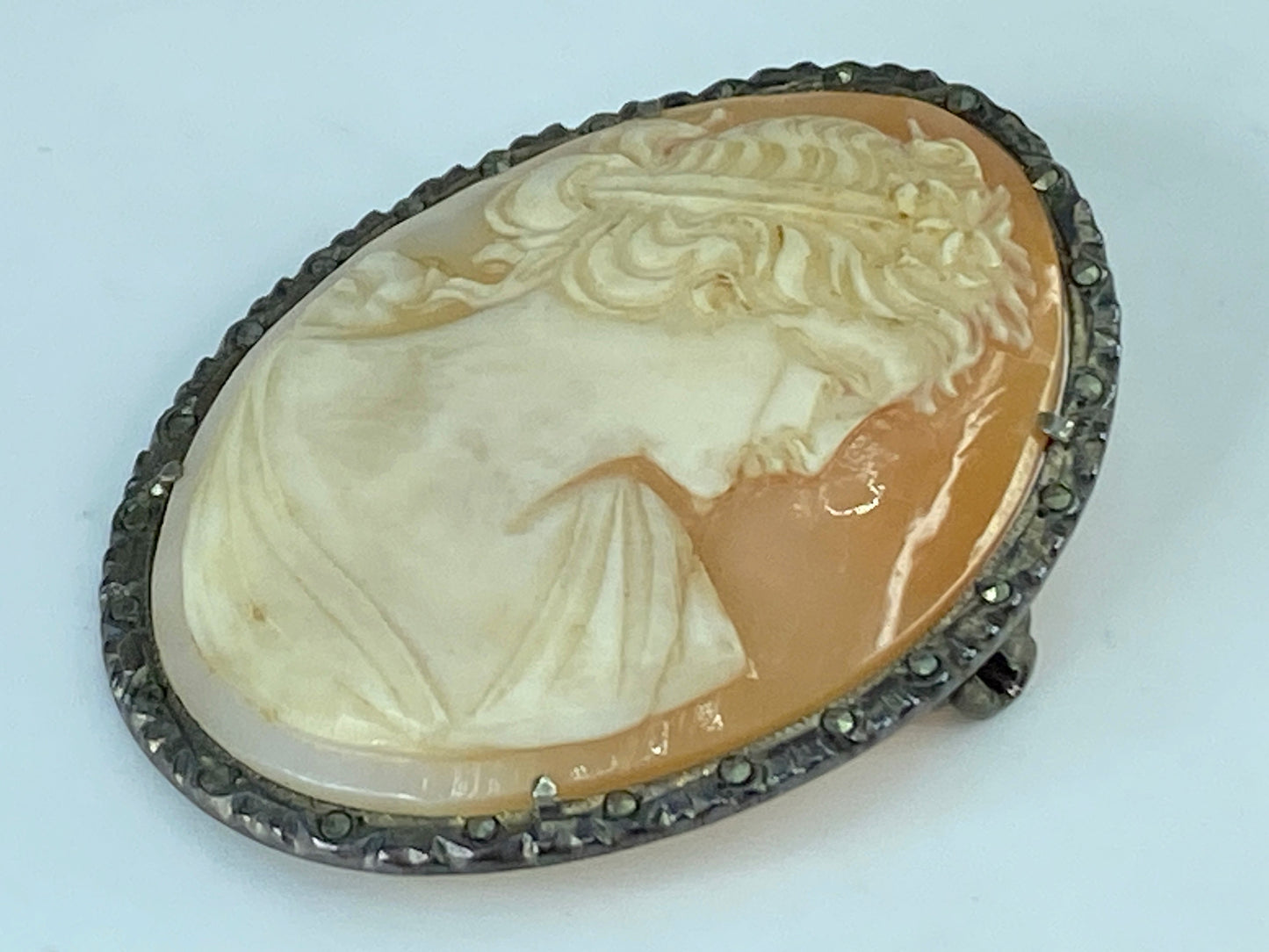 Vintage 900 silver Shell Cameo brooch in original box 33mm 5g JR422