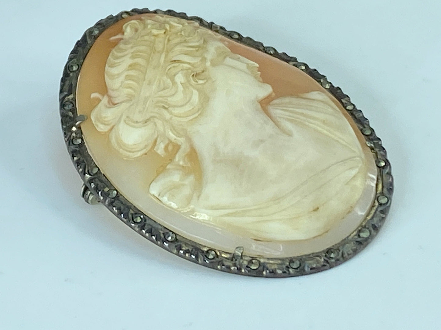 Vintage 900 silver Shell Cameo brooch in original box 33mm 5g JR422