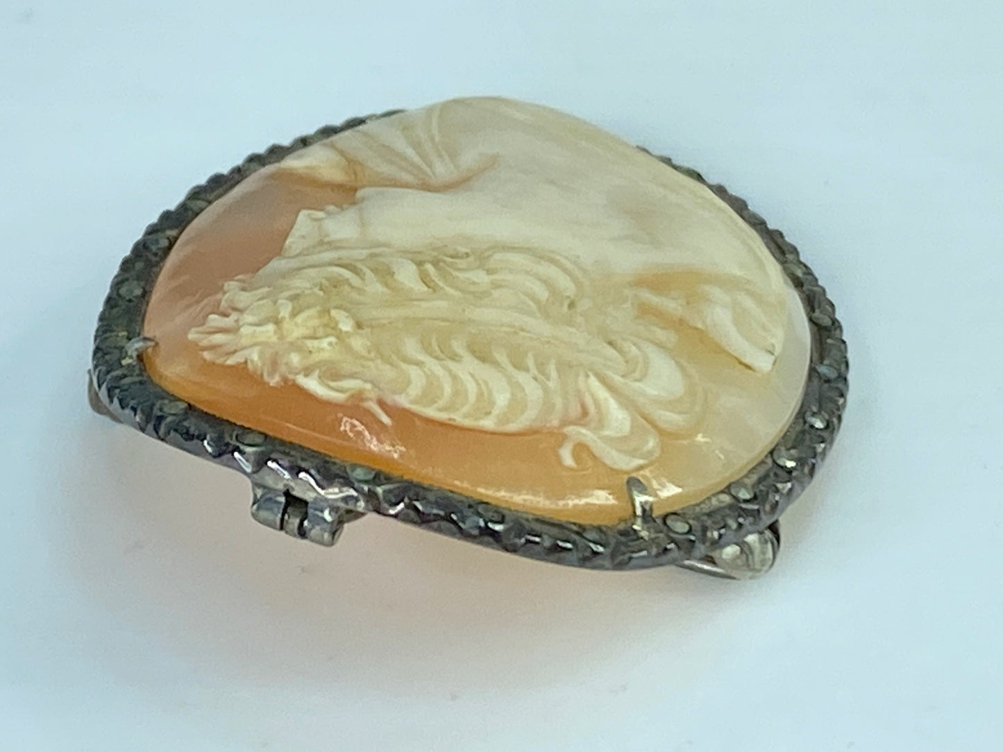 Vintage 900 silver Shell Cameo brooch in original box 33mm 5g JR422
