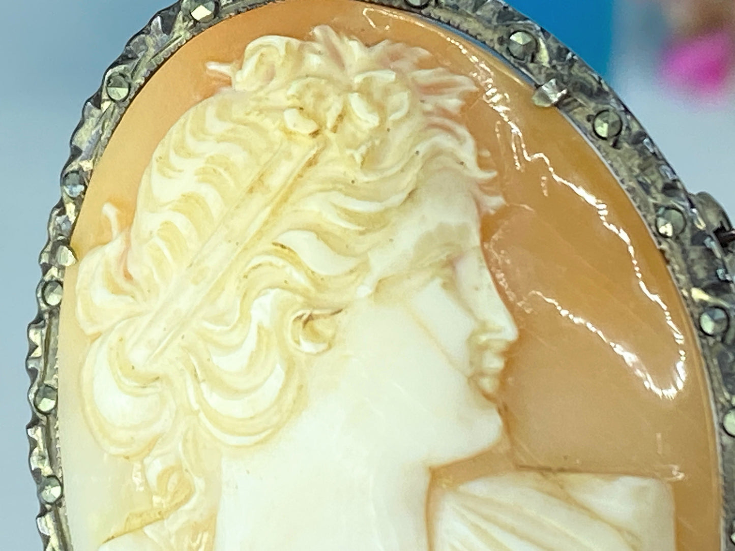 Vintage 900 silver Shell Cameo brooch in original box 33mm 5g JR422