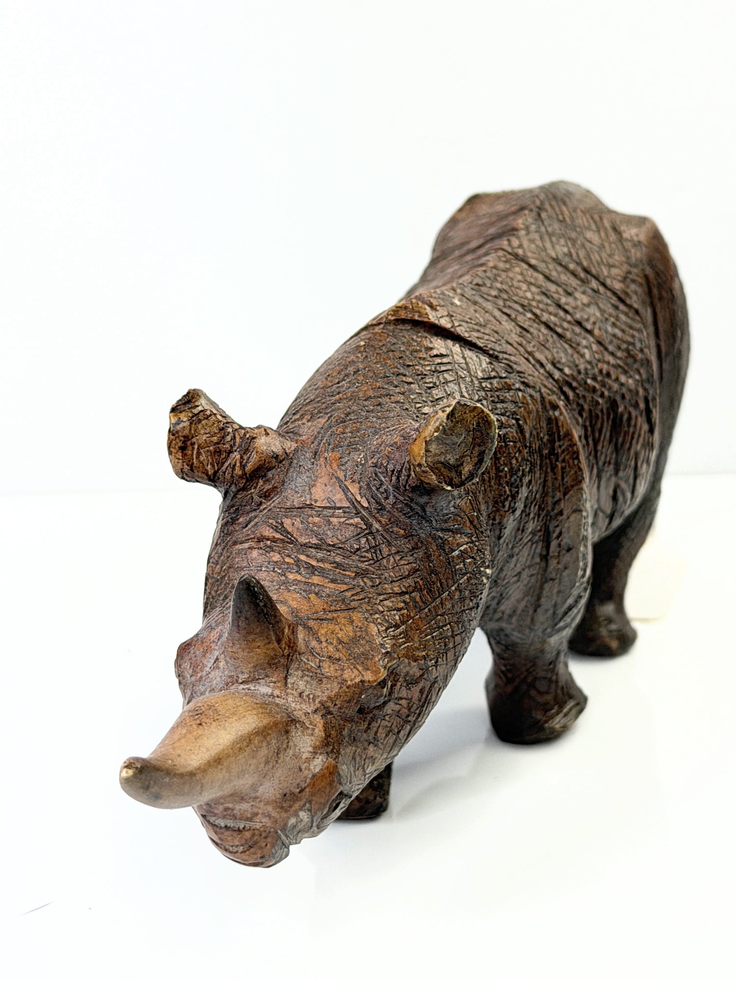 Vintage Japanese Bronze Rhinoceros Miniature Sculpture 8.5" x 3" SS255