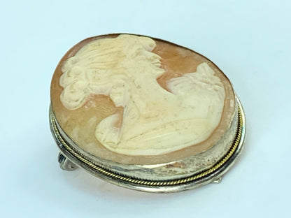 Vintage 900 silver Shell Cameo brooch in original box 33mm 5g JR422