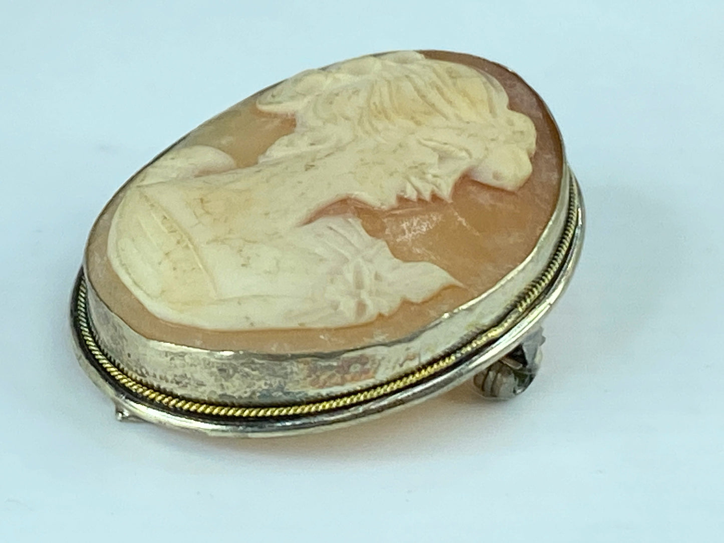 Vintage 900 silver Shell Cameo brooch in original box 33mm 5g JR422