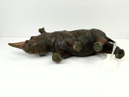 Vintage Japanese Bronze Rhinoceros Miniature Sculpture 8.5" x 3" SS255