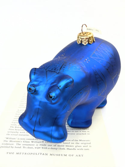 The Met Museum Glass William Hippopotamus Ornament Blue 6.0" XN97