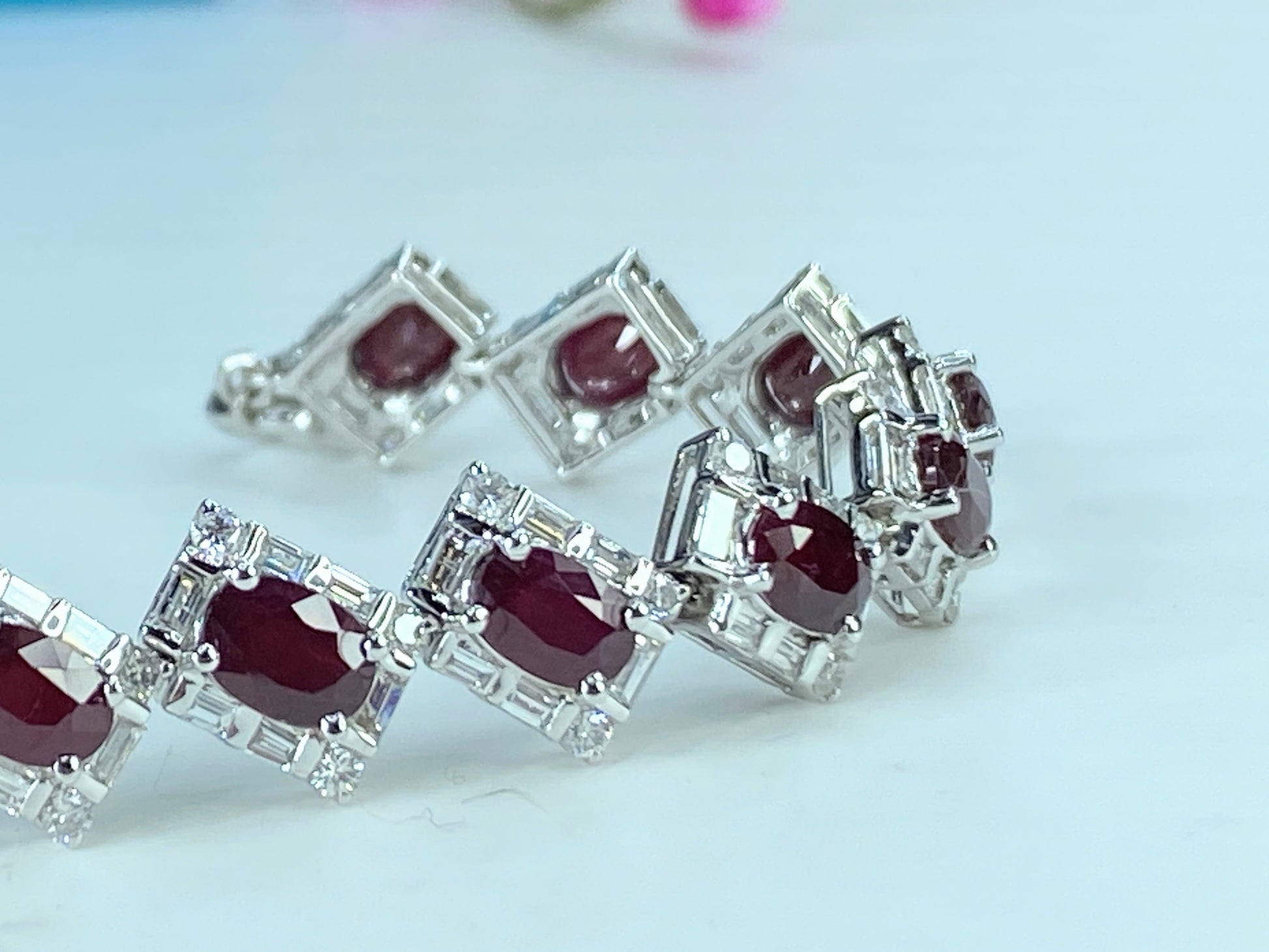 Certified 18K 7.04ct "Pigeon Blood" Ruby 5.75ct Diamond bracelet 14.4g JR423