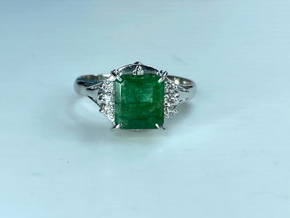 Certified Platinum 1.71 Natural Emerald G/VS 0.12 Diamond ring s7.5 5.6g JR424