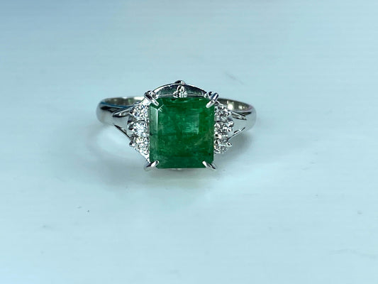 Certified Platinum 1.71 Natural Emerald G/VS 0.12 Diamond ring s7.5 5.6g JR424
