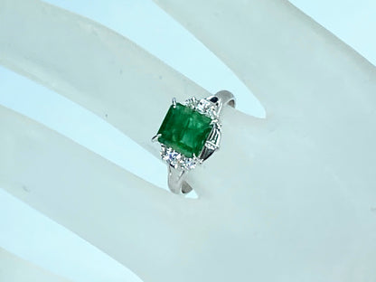 Certified Platinum 1.71 Natural Emerald G/VS 0.12 Diamond ring s7.5 5.6g JR424