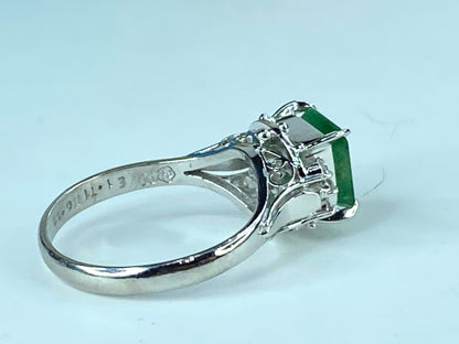 Certified Platinum 1.71 Natural Emerald G/VS 0.12 Diamond ring s7.5 5.6g JR424