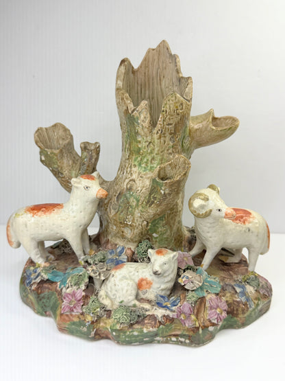 Antique Staffordshire Walton Sheep Spill Vase Tree Group c1820 A877