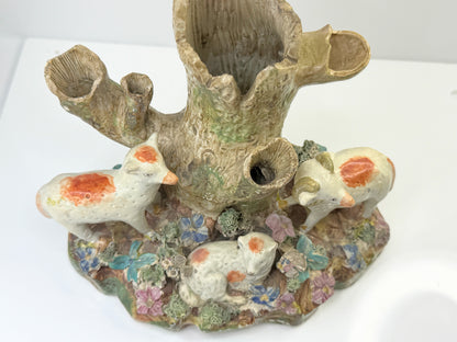 Antique Staffordshire Walton Sheep Spill Vase Tree Group c1820 A877
