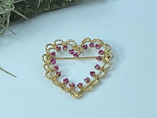 Antique 1.08ct Ruby open work Heart twisted wired 18K gold brooch