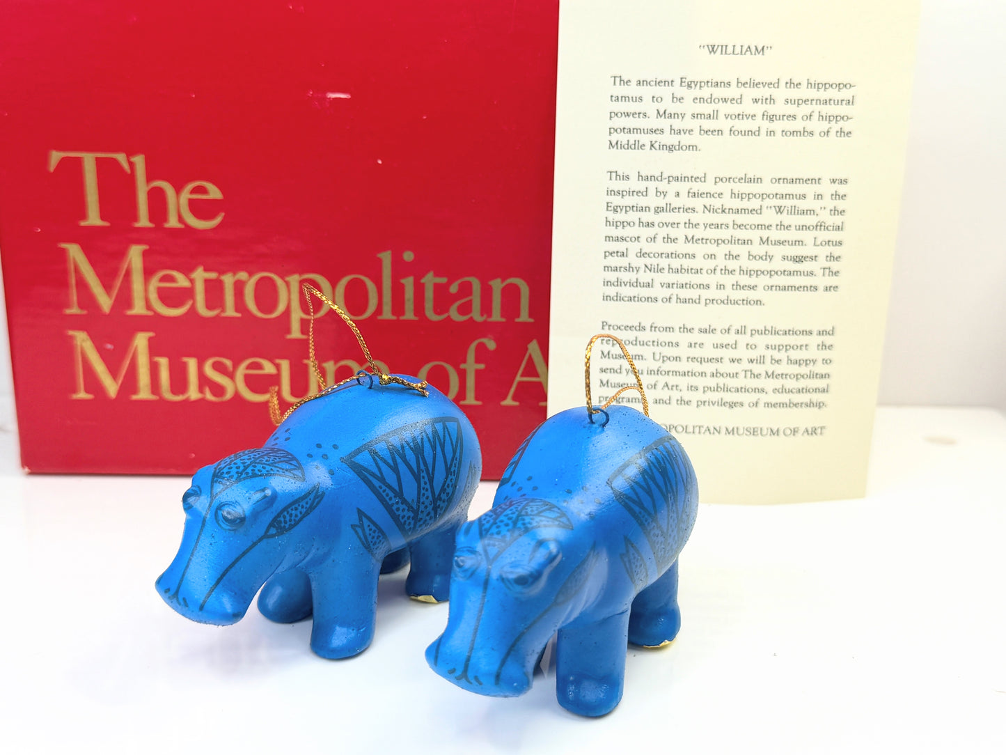 The Met Museum William Hippo Porcelain Ornament Pair 3" Box NX96