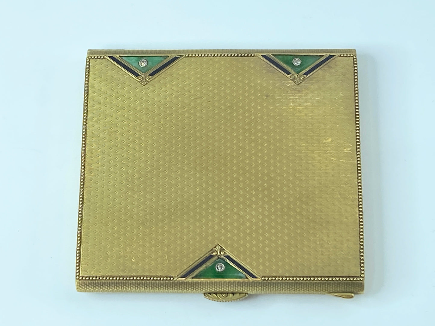 Art Deco 18K gold Enamel Jade Old Euro cut Diamond cigarette case