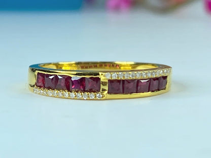 Certified 18K 0.6ct  Pigeon Blood Ruby 0.13ct G/VS1 Diamond band s6.75 JR426