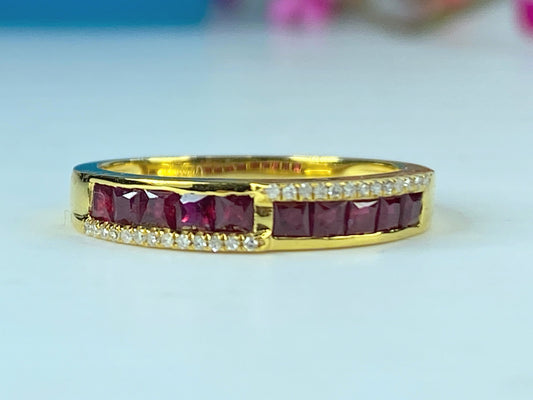 Certified 18K 0.6ct  Pigeon Blood Ruby 0.13ct G/VS1 Diamond band s6.75 JR426