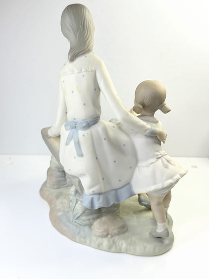 NAO by Lladro Two Girls Feeding Birds Figurine Bench Scene A877