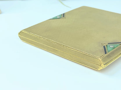 Art Deco 18K gold Enamel Jade Old Euro cut Diamond cigarette case