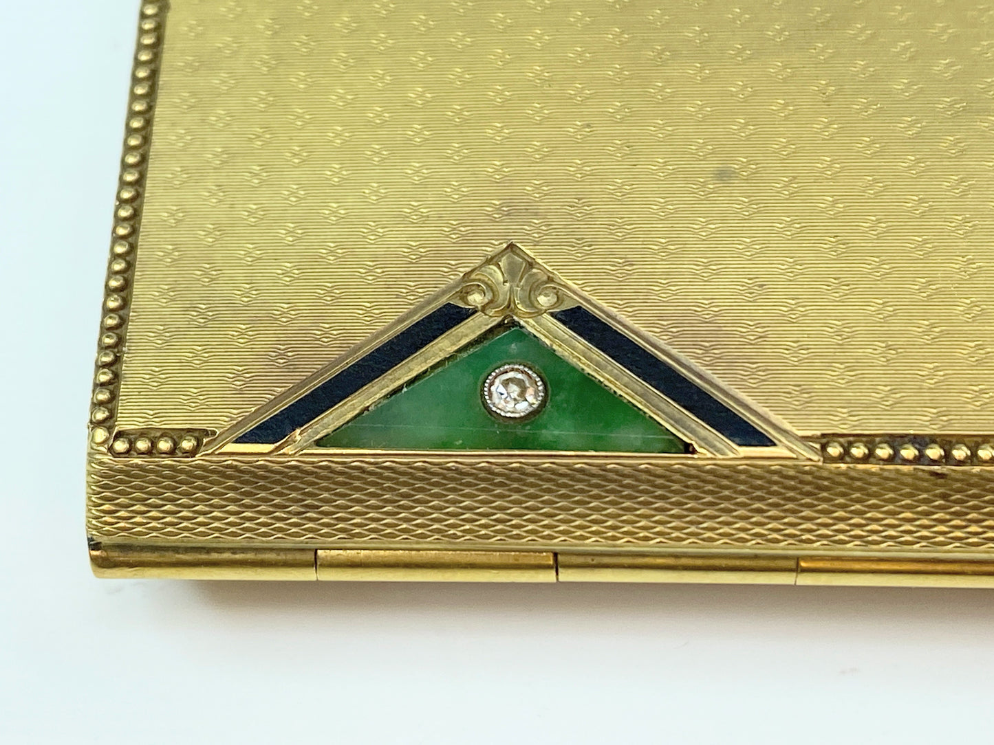 Art Deco 18K gold Enamel Jade Old Euro cut Diamond cigarette case