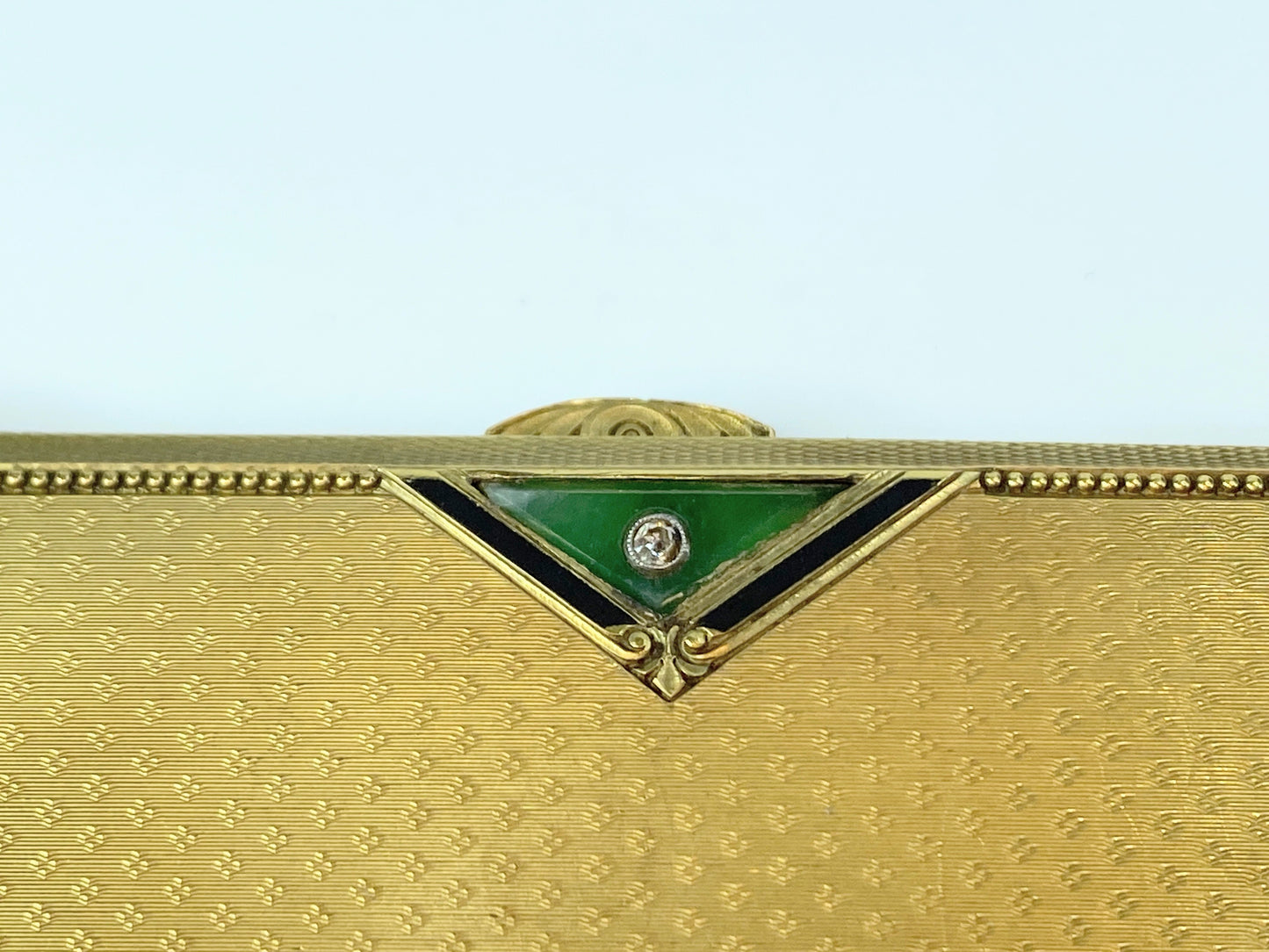 Art Deco 18K gold Enamel Jade Old Euro cut Diamond cigarette case