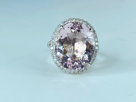 Certified 18K gold 11.3ct Morganite 0.9ct G/VS diamond ring 20.7g s6.5 JR427