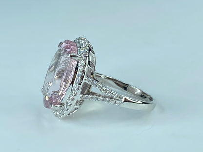 Certified 18K gold 11.3ct Morganite 0.9ct G/VS diamond ring 20.7g s6.5 JR427