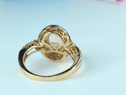 LeVian 14K Gold Morganite Chocolate Vanilla Diamond Double Halo Ring s6.5 JR469