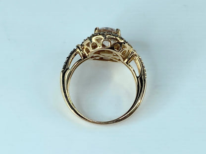 LeVian 14K Gold Morganite Chocolate Vanilla Diamond Double Halo Ring s6.5 JR469