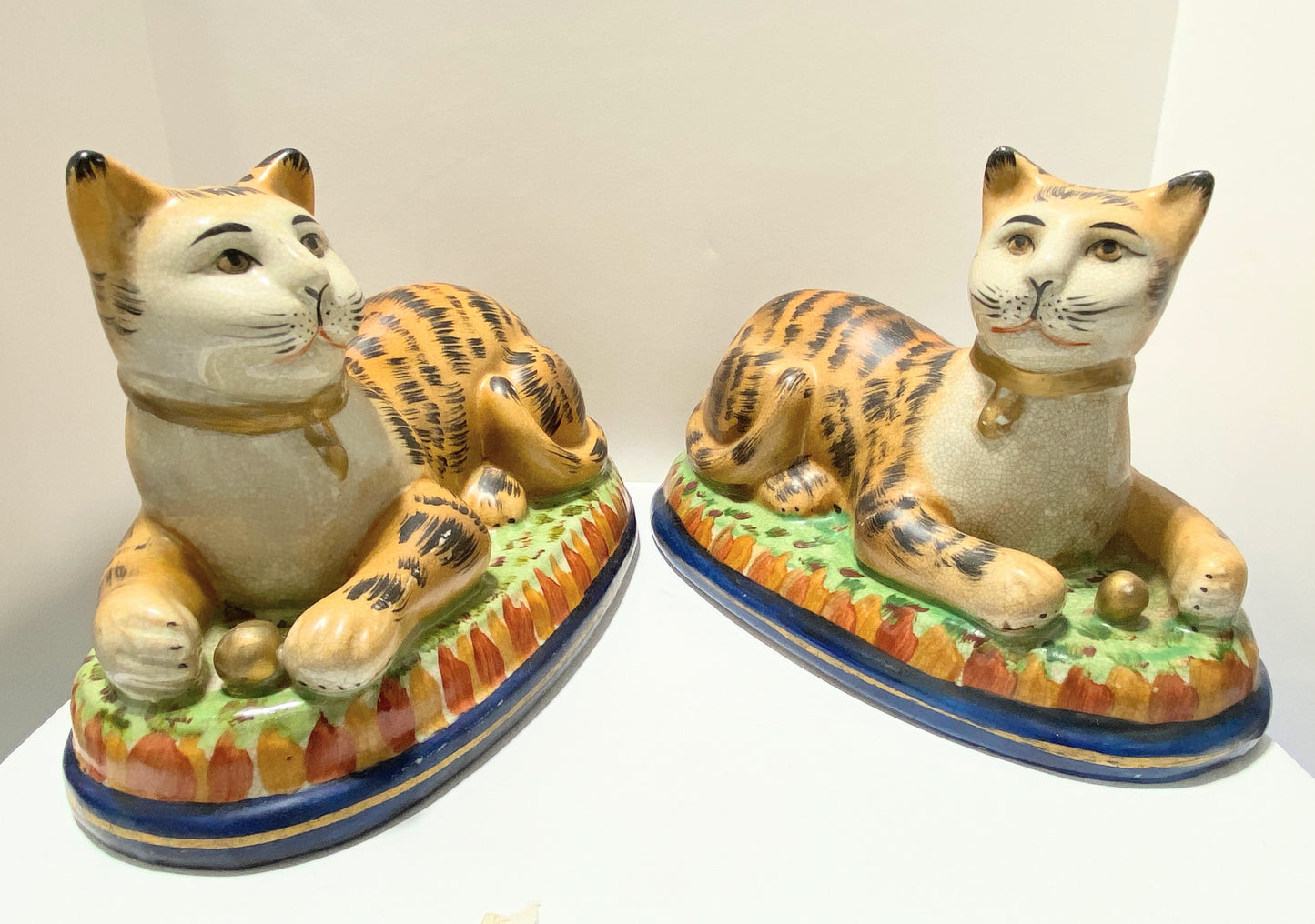 Staffordshire Leopard Cat Statue Pair