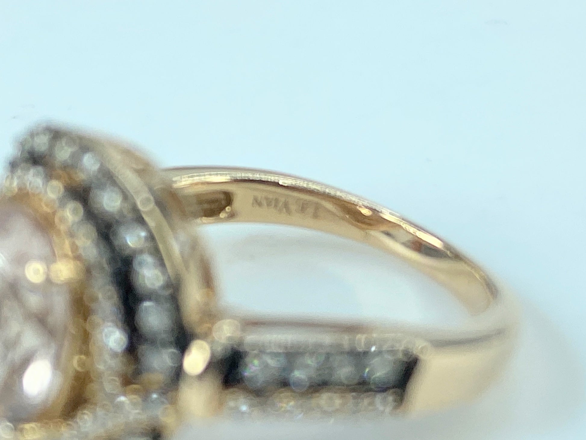 LeVian 14K Gold Morganite Chocolate Vanilla Diamond Double Halo Ring s6.5 JR469