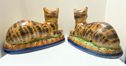 Staffordshire Leopard Cat Statue Pair