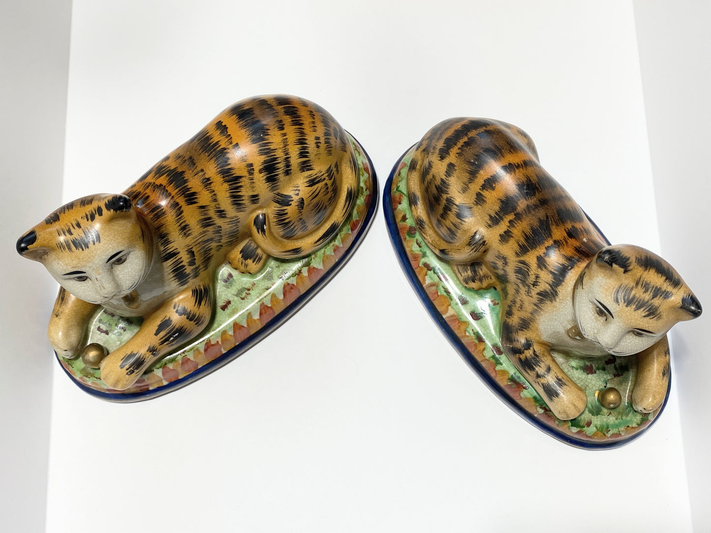 Staffordshire Leopard Cat Statue Pair