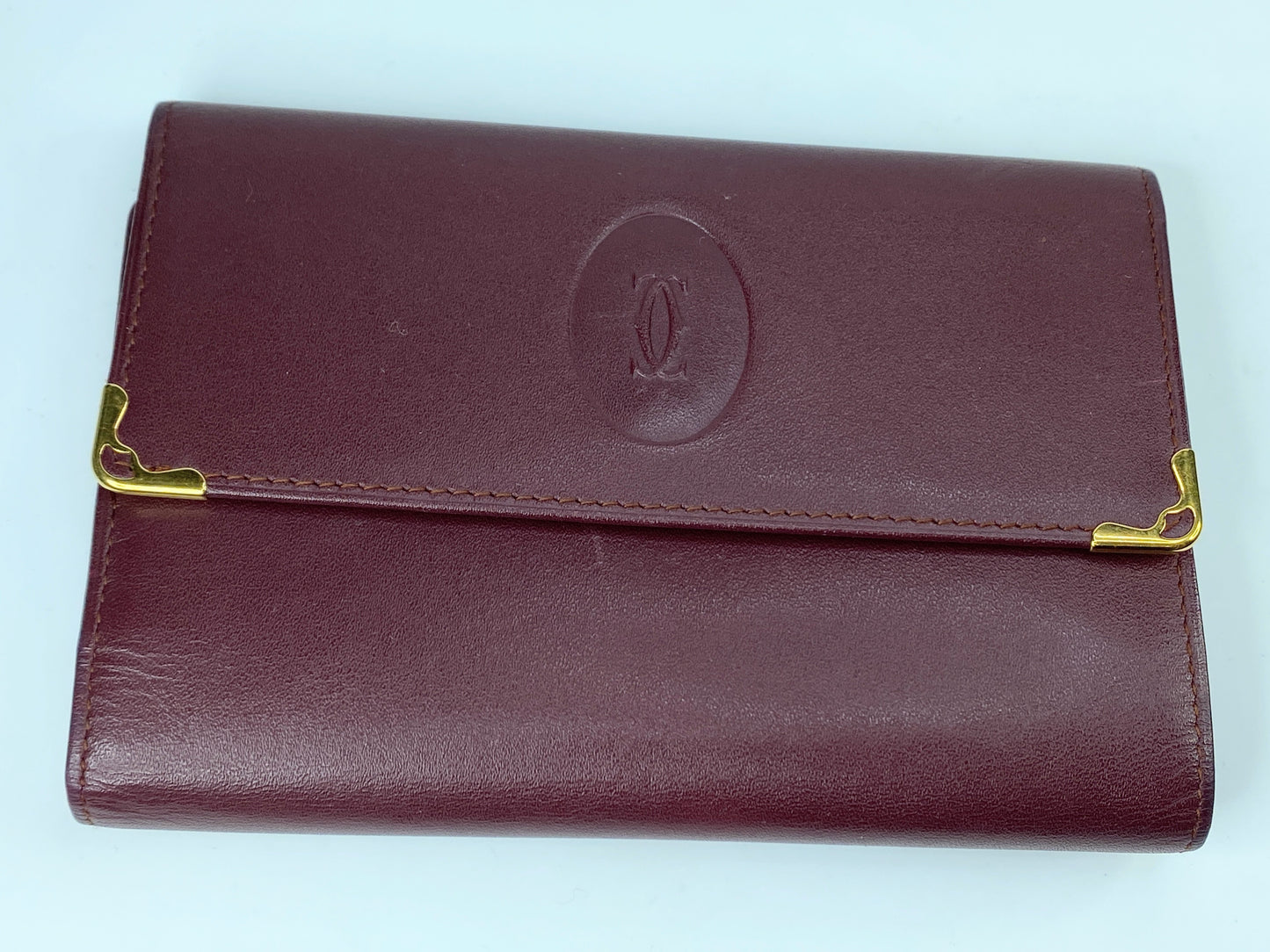 Cartier Must de Cartier Bordeaux/Leather Trifold Wallet W/Box GS367