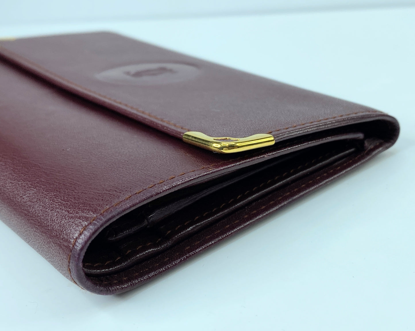 Cartier Must de Cartier Bordeaux/Leather Trifold Wallet W/Box GS367