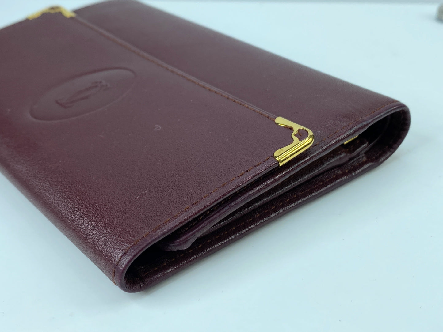 Cartier Must de Cartier Bordeaux/Leather Trifold Wallet W/Box GS367