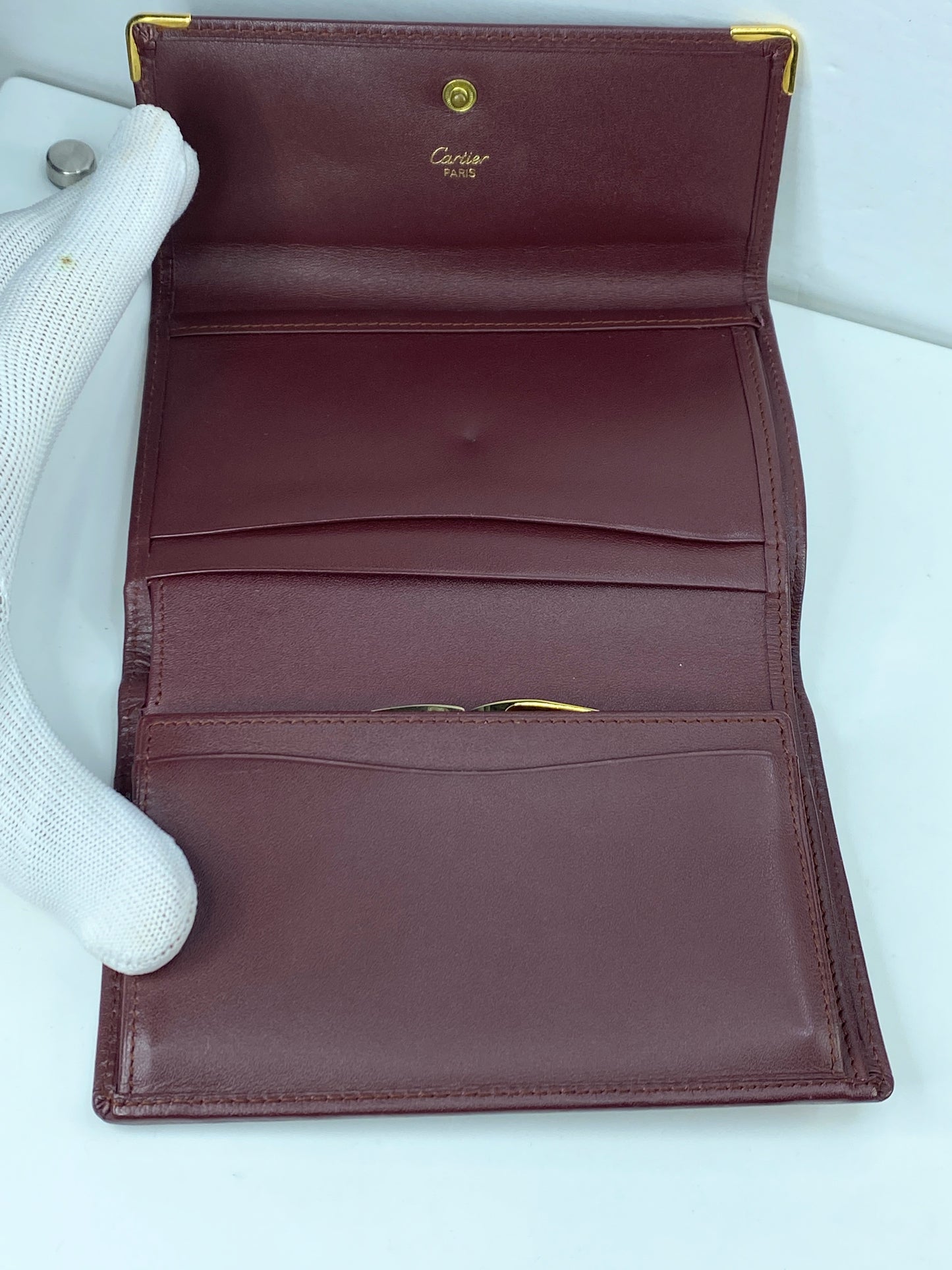 Cartier Must de Cartier Bordeaux/Leather Trifold Wallet W/Box GS367