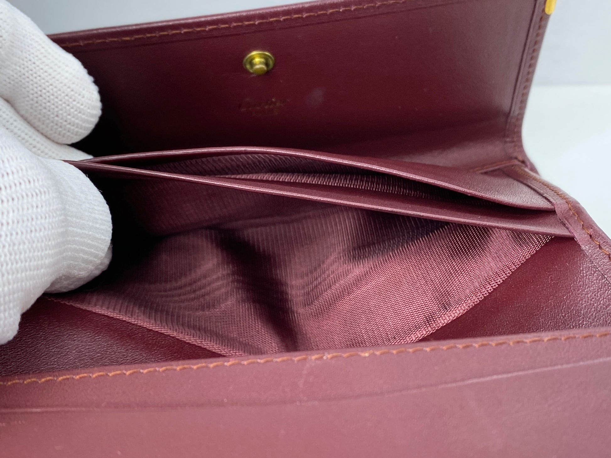Cartier Must de Cartier Bordeaux/Leather Trifold Wallet W/Box GS367