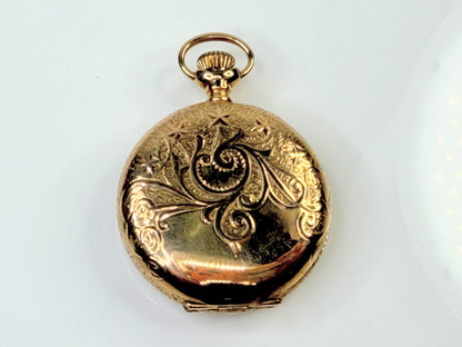 Antique Elgin 14K Gold 15 Jewel Fancy Hunter Case Pocket Watch Running SS267