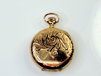 Antique Elgin 14K Gold 15 Jewel Fancy Hunter Case Pocket Watch Running SS267