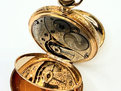 Antique Elgin 14K Gold 15 Jewel Fancy Hunter Case Pocket Watch Running SS267