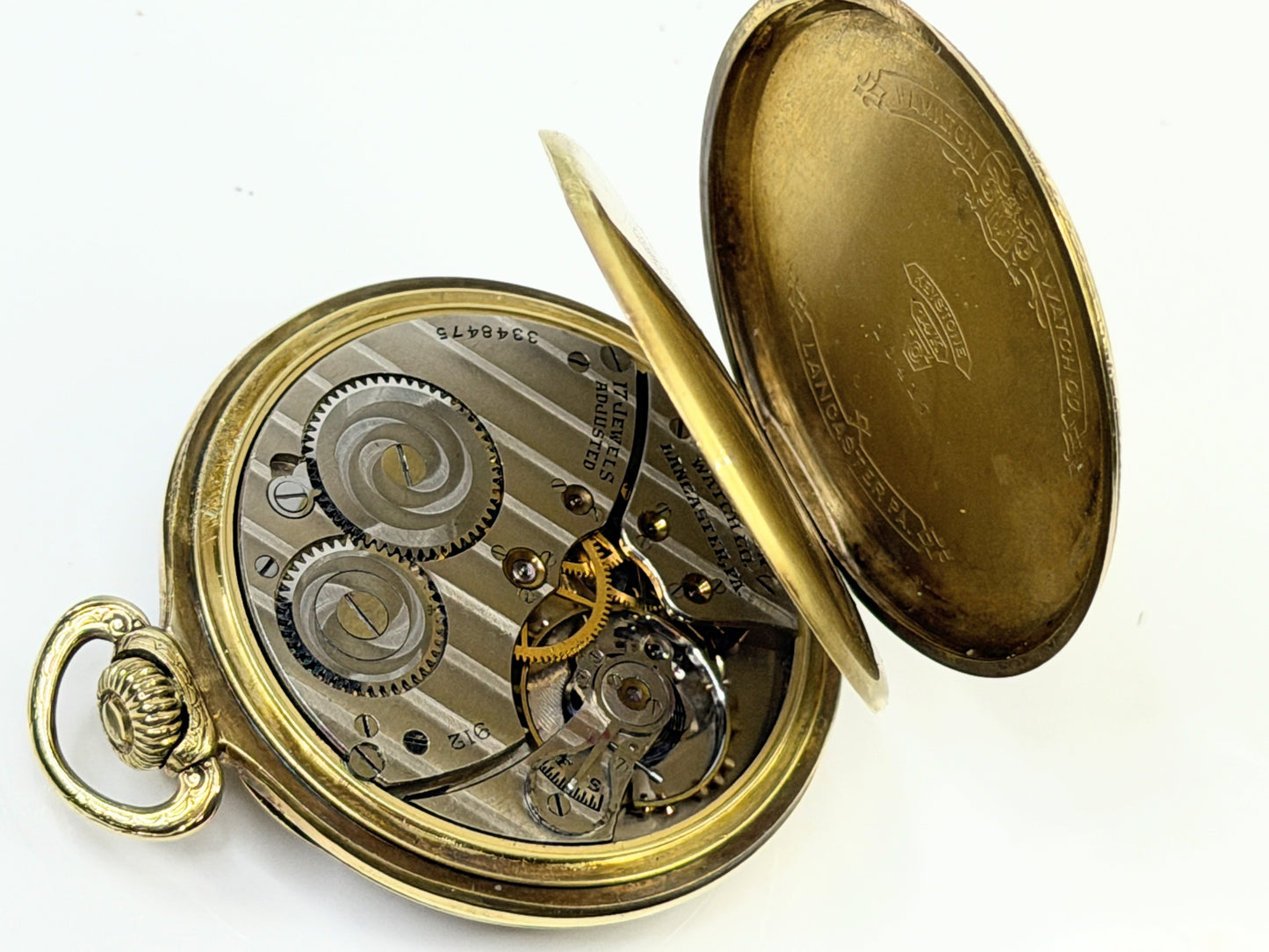 Antique Hamilton 912 14K Solid Gold 17 Jewel Pocket Watch Serviced SS255