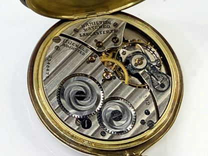 Antique Hamilton 912 14K Solid Gold 17 Jewel Pocket Watch Serviced SS255